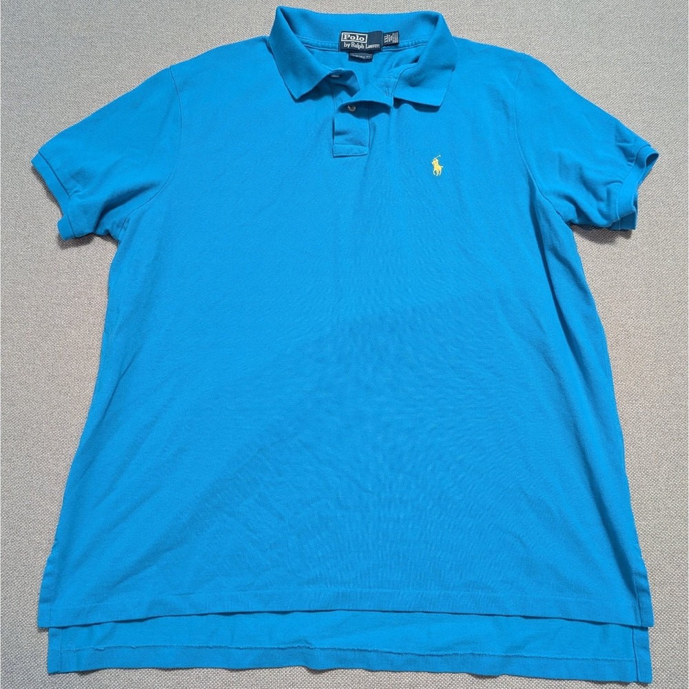 Polo Ralph Lauren Men's Polo Shirt XXL Turquoise Custom Fit Cotton Pique Pony